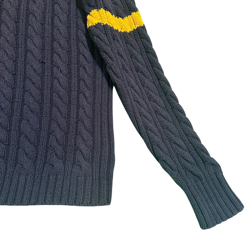 Polo Jeans Co Ralph Lauren Cable Knit Sweater Mens XL Navy Yellow Stripe Vintage